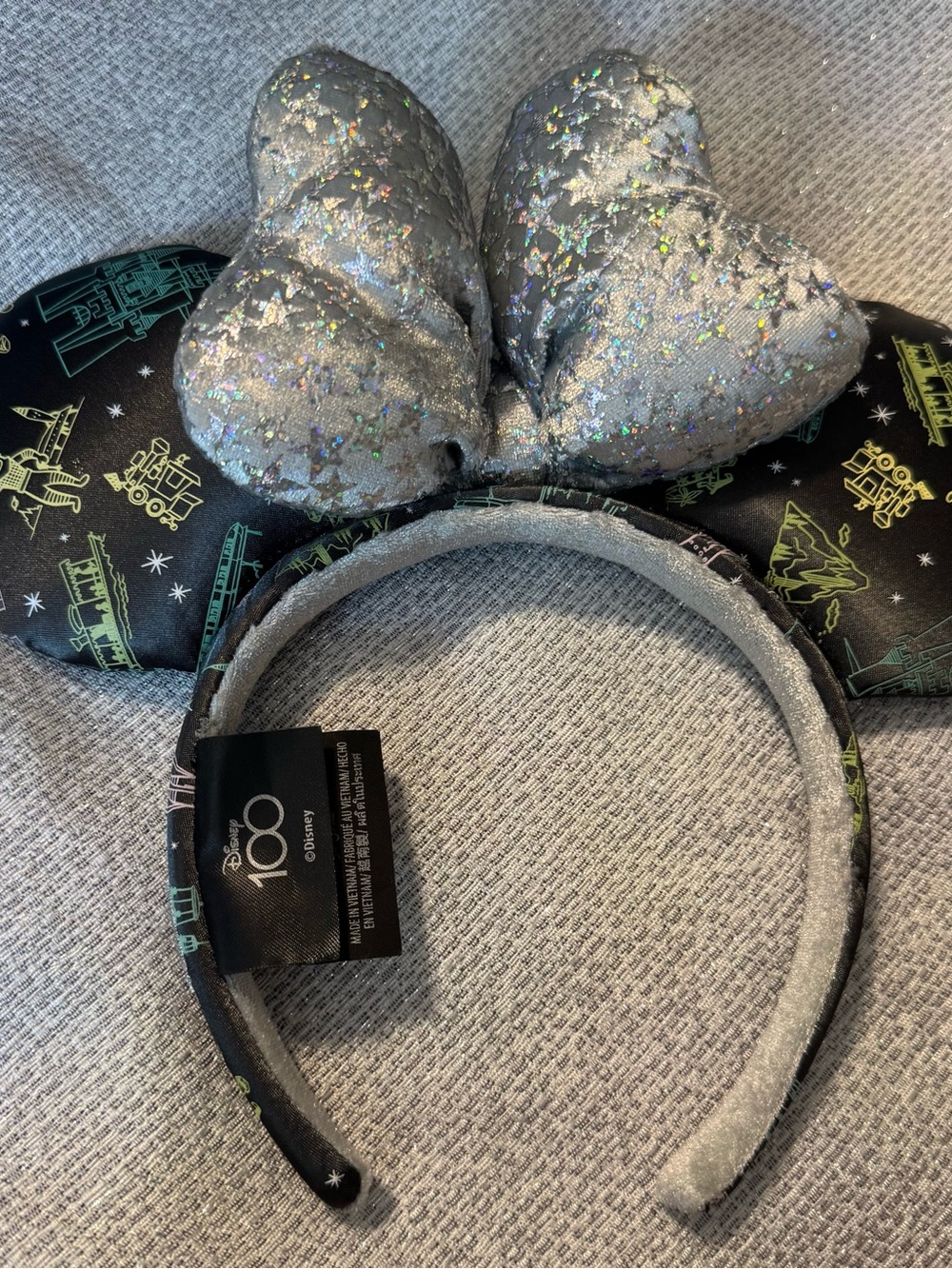 Disney 100 collection Silver Sparkle Bow Mouse Ears Headband